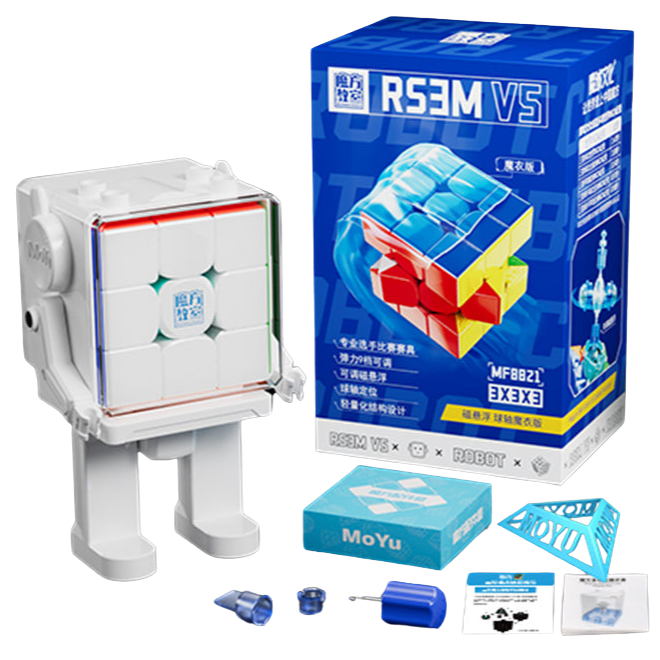 MoYu RS3 M V5 3x3 Ball-Core UV – Robot Stand — ürün, kutu ve aksesuarlar